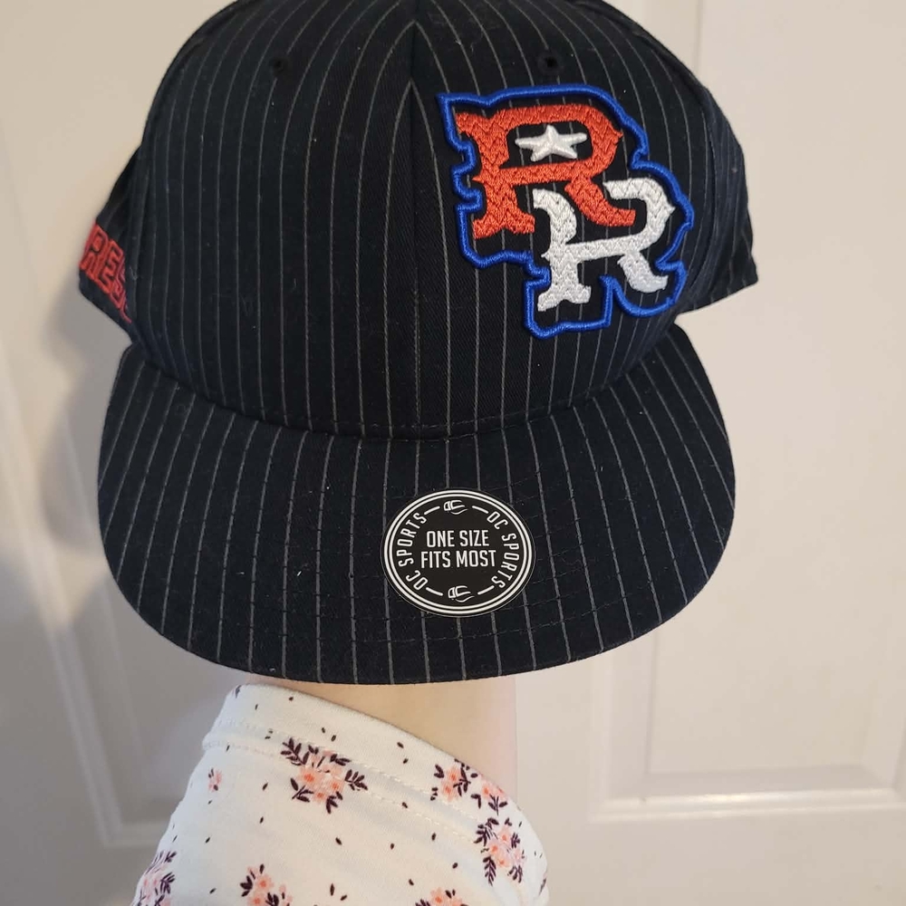 Black Pinstripe Kids Cap with Red and Blue Logo